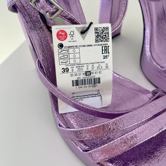 ZARA METALLIC PLATFORM HEELED SANDALS STRAPPY PURPLE - US 8 - Picture 8 of 14
